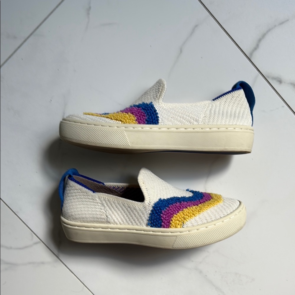 Rothy's Kids Sneakers in White with Rainbow Accents
